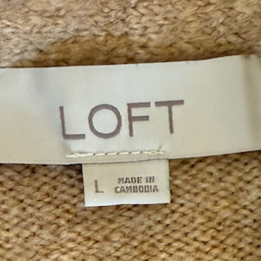 LOFT Camel Open Front Cardigan Large Long Cozy Sweater - Picture 4 of 6
